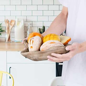 Square Wavy Live Edge Wooden Dough Bowl for Decor 10" Medium Natural Root Wood Hand Carved Decorative Wooden Farmhouse Fruit Bowl Handmade, Home Decoration Centerpiece, Dining Room Table Display Bowl