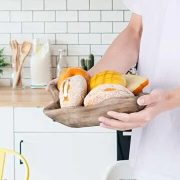 Square Wavy Live Edge Wooden Dough Bowl for Decor 10" Medium Natural Root Wood Hand Carved Decorative Wooden Farmhouse Fruit Bowl Handmade, Home Decoration Centerpiece, Dining Room Table Display Bowl