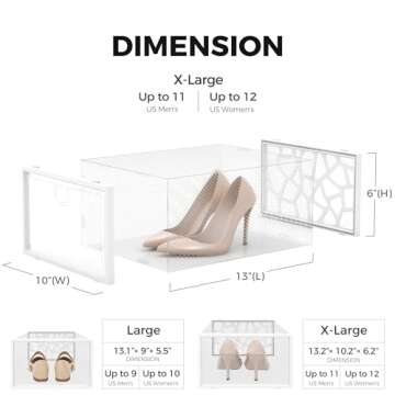 Pinkpum Large Shoe Boxes Clear Plastic Stackable, 12 Pack Shoe Storage Box Organizer for Closets, Foldable Sneaker Storage Fit for Size 11
