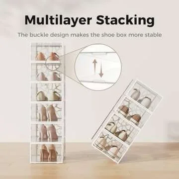 Pinkpum Large Shoe Boxes Clear Plastic Stackable, 12 Pack Shoe Storage Box Organizer for Closets, Foldable Sneaker Storage Fit for Size 11