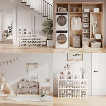 Pinkpum Large Shoe Boxes Clear Plastic Stackable, 12 Pack Shoe Storage Box Organizer for Closets, Foldable Sneaker Storage Fit for Size 11