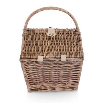 PICNIC TIME Piccadilly Picnic Basket, Romantic Picnic Basket for 2 with Picnic Set - Includes Utensil Set, Plates, and Wine Opener, (Natural Canvas)
