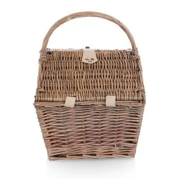 PICNIC TIME Piccadilly Picnic Basket, Romantic Picnic Basket for 2 with Picnic Set - Includes Utensil Set, Plates, and Wine Opener, (Natural Canvas)