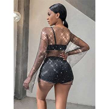 Ingemark Rhinestone Fishnet Bikini Cover Up for Women