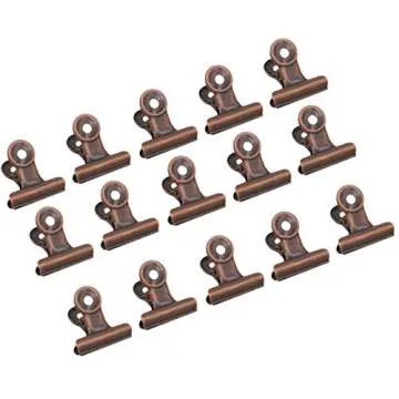 15 Pieces Red Copper Bulldog Clips,31mm Metal Paper Clamp for Cork Board and Photo Wall