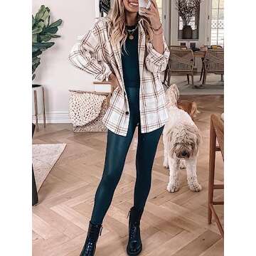 ANRABESS Womens Casual Plaid Shacket Button Down Long Sleeve Shirt Jacket