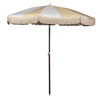 BEACH STATE Summerland 6.5 Feet Beach Umbrella with Fringe - Outdoor Umbrella - UV50+ Sun Protection...