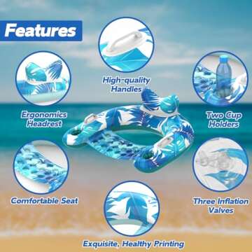WOLKEK Pool Floats, 3 Pack Inflatable Float Chairs with Cupholders & Handles, Pool Floats Adult & Kids Perfect for Pool Lake & Rivers, Pool Toy Party, Relaxing Inflatable Chair for Swimming Pool