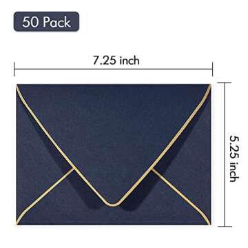 50 Pack, Size A7, Thick Luxury Invitation 5 x 7 Envelopes - For 5x7 Cards| Self Seal| Perfect for Weddings, Invitations, Photos, Graduation, Baby Shower| 5.25 x 7.25 Inches (Noble blue)