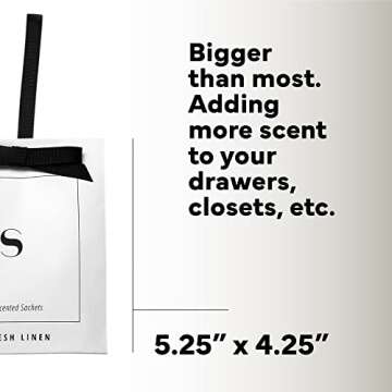 4 Large Scented Deodorizer Sachets - Drawer, Closet, and Cabinet Scent Freshener Bags - Fresh Linen Fragrance