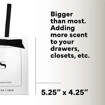 4 Large Scented Deodorizer Sachets - Drawer, Closet, and Cabinet Scent Freshener Bags - Fresh Linen Fragrance
