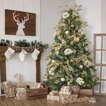 KI Store 7ft Christmas Tree with Decorations and Lights Remote and Timer Champagne Christmas Tree Decorations Including 7 Feet Full Tree, Ornaments, USB LED String Lights