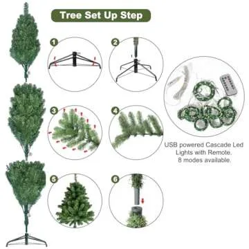 KI Store 7ft Christmas Tree with Decorations and Lights Remote and Timer Champagne Christmas Tree Decorations Including 7 Feet Full Tree, Ornaments, USB LED String Lights