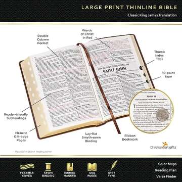 KJV Holy Bible, Thinline Large Print Faux Leather Red Letter Edition Thumb Index & Ribbon Marker, King James Version, White (KJV Thinline LP Editions)