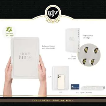 KJV Holy Bible, Thinline Large Print Faux Leather Red Letter Edition Thumb Index & Ribbon Marker, King James Version, White (KJV Thinline LP Editions)