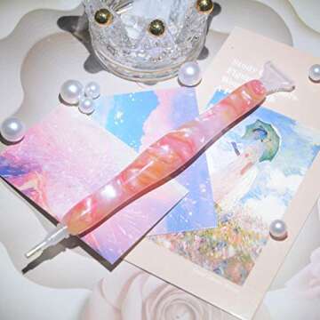 Handmade Resin Diamond Painting Pen Tools, 15Diamond Art Pen Placers and 5Clays, Diamond Painting Drill Pen Stylus, Gem Rhinestone Picker Tool, Nail Art Embroidery Decoration, Mosaic Making Candy Pink