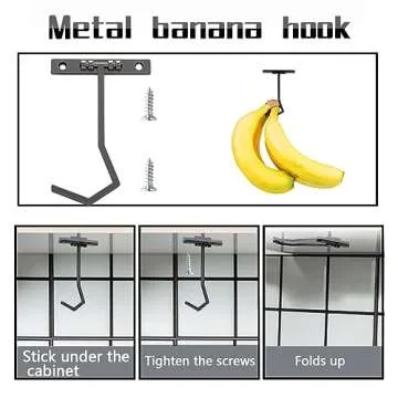 DIKALU Metal Banana Hanger - Under Cabinet Hook for Bananas or Other Kitchen Items. Keep Banana Fresh (Gun Color X 1pc)