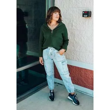 BTFBM Women’s Casual Long Sleeve Half Zip Pullover Sweaters Solid V Neck Collar Ribbed Knitted Loose Slouchy Jumper Tops(Solid Green, X-Large)