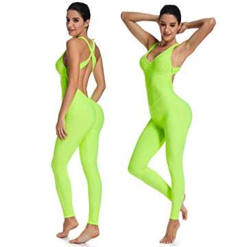 SEASUM Women's Workout Sleeveless Textured Jumpsuit One-Piece Backless Bodysuit Slimming Bodycon Rompers Playsuit S