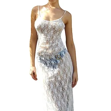 Lace Maxi Dress | See Through Sheer Beach Coverup for Summer Evenings