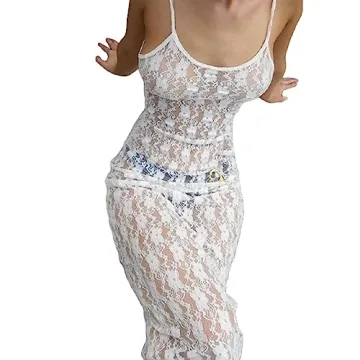 Lace Maxi Dress | See Through Sheer Beach Coverup for Summer Evenings