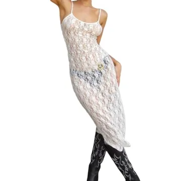 Lace Maxi Dress | See Through Sheer Beach Coverup for Summer Evenings