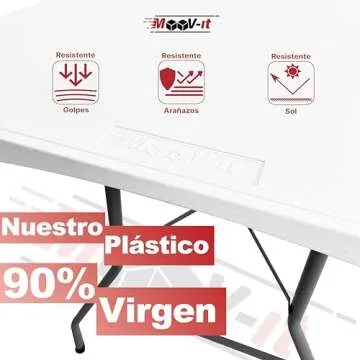 Moov-it Folding Table 6ft. Outdoor and Indoor. Portable Desk for Work. Card Table with Heavy Duty Plastic. Fold-in-Half Banquet Table. Buffet, Catering, Camping, Party, Dining