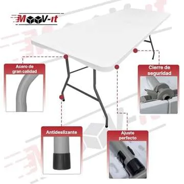 Moov-it Folding Table 6ft. Outdoor and Indoor. Portable Desk for Work. Card Table with Heavy Duty Plastic. Fold-in-Half Banquet Table. Buffet, Catering, Camping, Party, Dining