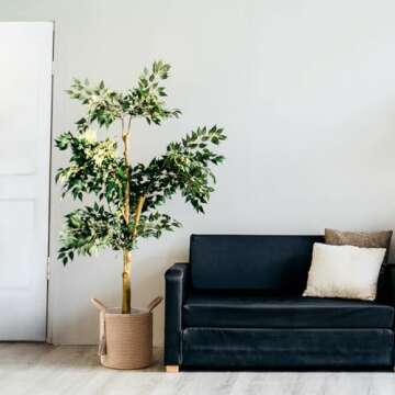 Mkono Woven Storage Basket Decorative Natural Rope Basket Wooden Bead Decoration for Blankets,Toys,Clothes,Shoes,Plant Organizer Bin with Handles Living Room Home Decor