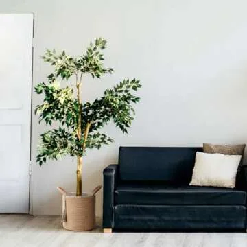 Mkono Woven Storage Basket Decorative Natural Rope Basket Wooden Bead Decoration for Blankets,Toys,Clothes,Shoes,Plant Organizer Bin with Handles Living Room Home Decor