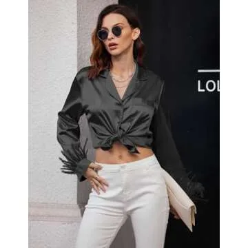 Ekouaer Women's Bridal Feather Trim Pajama Set