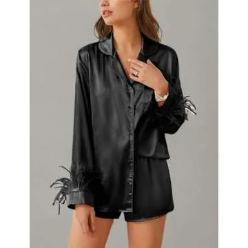 Ekouaer Women's Bridal Feather Trim Pajama Set