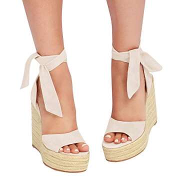 Womens Espadrilles Wedges Sandals Heels Open Toe Tie Lace Up Platform Ankle Strap Summer Dress Shoes