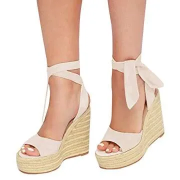 Womens Espadrilles Wedges Sandals Heels Open Toe Tie Lace Up Platform Ankle Strap Summer Dress Shoes