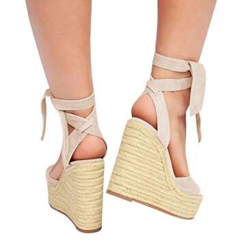 Womens Espadrilles Wedges Sandals Heels Open Toe Tie Lace Up Platform Ankle Strap Summer Dress Shoes