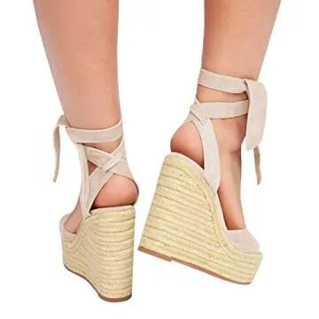 Womens Espadrilles Wedges Sandals Heels Open Toe Tie Lace Up Platform Ankle Strap Summer Dress Shoes