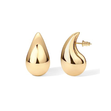 PAVOI 14K Gold Plated 925 Sterling Silver Post Teardrop Chunky Hoop Earrings | Lightweight Drop Yell...