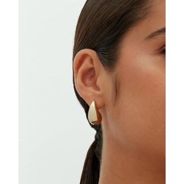 PAVOI 14K Gold Plated 925 Sterling Silver Post Teardrop Chunky Hoop Earrings | Lightweight Drop Yellow Earrings for Women | 22mm Designer Dupe Earrings