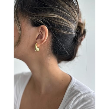 PAVOI 14K Gold Plated 925 Sterling Silver Post Teardrop Chunky Hoop Earrings | Lightweight Drop Yellow Earrings for Women | 22mm Designer Dupe Earrings