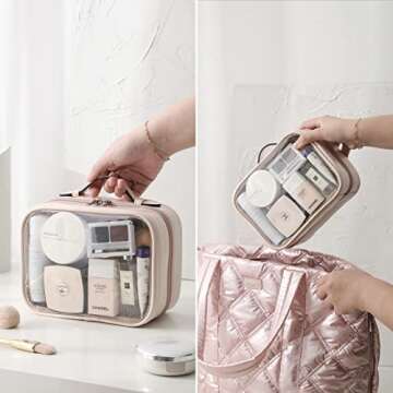 Lychii TSA Approved Toiletry Bag, Clear Travel Bag for Liquids Toiletries, Makeup Cosmetic Bag Organizer, Carry on Travel Accessories Essentials, Pink