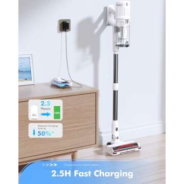 MIUZZY Cordless Vacuum Cleaner, 140AW Powerful Suction, 60 Mins Max Runtime and Fast Charging, Anti-Hair Wrap, 6 in 1 Stick Vacuum Cleaner for Home, Pet Hair, Hard Floors, Carpets, Cars