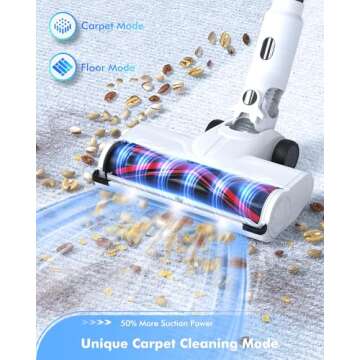 MIUZZY Cordless Vacuum Cleaner, 140AW Powerful Suction, 60 Mins Max Runtime and Fast Charging, Anti-Hair Wrap, 6 in 1 Stick Vacuum Cleaner for Home, Pet Hair, Hard Floors, Carpets, Cars