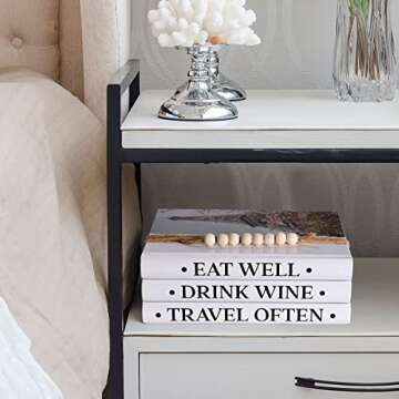 KHATEE Decorative Books for Home Decor - Cherry Blossom Design - Stacked Faux Books for Decoration with Rope & Beads - Rustic Farmhouse Decor for Table, Shelf, Mantel - 3-Piece White Book Decor Set