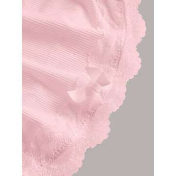 SOLY HUX Women's Lace Trim Ruched Bandeau Crop Tube Tops Bowknot Front Strapless Summer Tops Pure Light Pink S