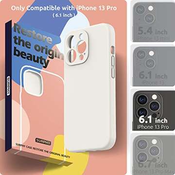 SURPHY Compatible with iPhone 13 Pro Case with Screen Protector, (Camera Protection & Soft Microfiber Lining) Liquid Silicone Phone Case 6.1 inch 2021, White
