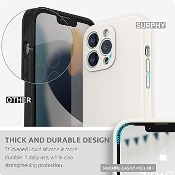 SURPHY Compatible with iPhone 13 Pro Case with Screen Protector, (Camera Protection & Soft Microfiber Lining) Liquid Silicone Phone Case 6.1 inch 2021, White