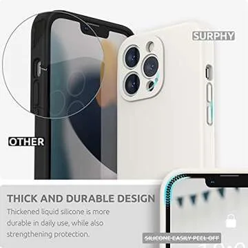 SURPHY Compatible with iPhone 13 Pro Case with Screen Protector, (Camera Protection & Soft Microfiber Lining) Liquid Silicone Phone Case 6.1 inch 2021, White