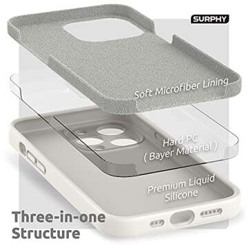 SURPHY Compatible with iPhone 13 Pro Case with Screen Protector, (Camera Protection & Soft Microfiber Lining) Liquid Silicone Phone Case 6.1 inch 2021, White