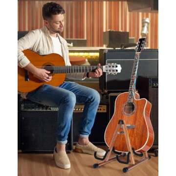 Musbeat Double Guitar Stand, Zebra Wood A-Frame Floor Holder with Padded Foam, Dual Instrument Stand...