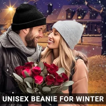 PFFY 2 Packs Unisex Beanie Hats – Warm Knit Cuffed Caps in Beige